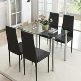 Dining Table Set for 4 5 Pieces Kitchen Table Chairs Set of 4 with Pu Leather Chairs Glass Tabletop Dining Room Table Set for Kitchen Breakfast Nook Black