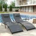 HOOMHIBIU Lounge Chairs for Outside 3 Pieces Patio Chaise Lounge w Sponge Cushion Outdoor Wicker Lounge Chairs Adjustable Pool Lounge Chairs for Porch Deck Grey