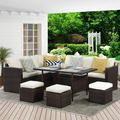 Lane Outdoor Patio Furniture Set 7 Piece Outdoor Dining Sectional Sofa with Dining Table and Chair All Weather Wicker Conversation Set with Ottoman Grey