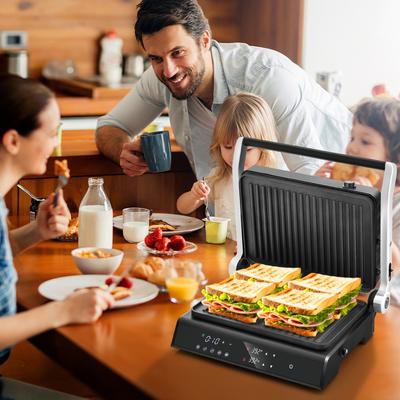 3 in 1 Indoor Electric Panini Press Grill with LED Display-Black - Black