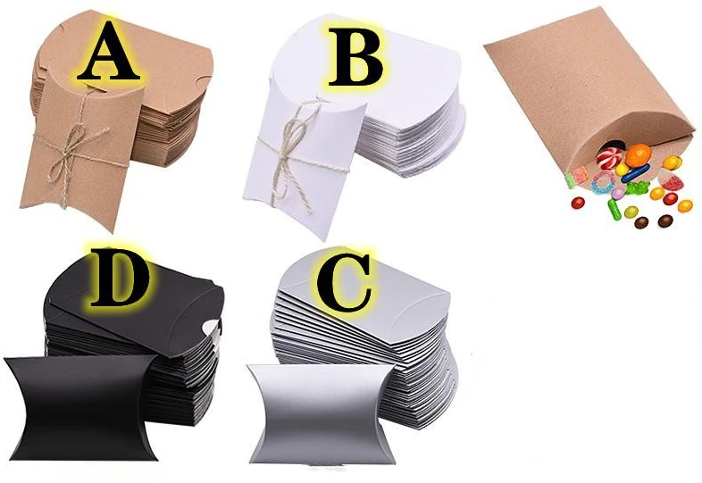 50 Stück Kissen Candy Box Kraft papier Weihnachts geschenk Verpackungs boxen Candy Bags Hochzeit begünstigt Geburtstags feier Dekorationen Image