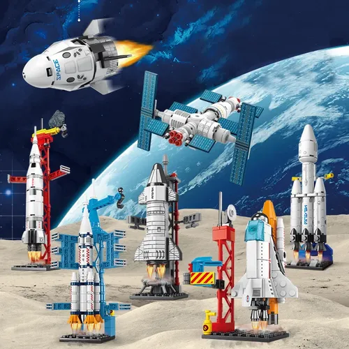 DIY Raumschiff Rakete Baustein Spielzeug Luft-und Raumfahrt Lanch Center Modellbau Kits Ziegel