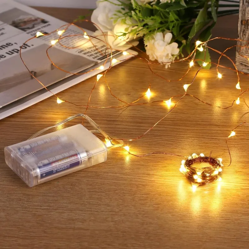 10/20/30 m Lichterkette aus Kupferdraht, silberfarben, Batteriekasten, LED-Lichterkette für Weihnachten, Schlafzimmer, Party, Hochzeit, Dekoration