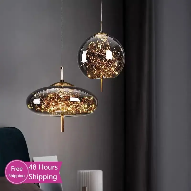 Moderne LED-Glas Pendel leuchten für Schlafzimmer Nachttisch Bad hängende Beleuchtung Decke Kronleuchter Lampe Dekoration String Line Image