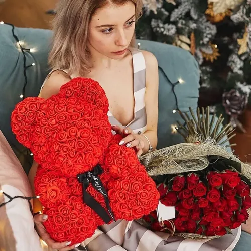 Roter Rosen bär 40cm Rosen bär künstliche Blume Rose Teddybär für Frauen Valentinstag Hochzeit