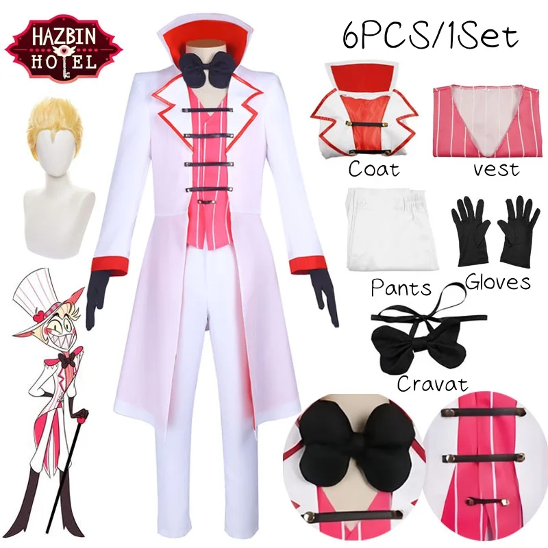 Hazbin Lucifer Cosplay Morgenstern Kostüm Perücken Männer Uniform Anzug Jacke Weste Hosen Perücke Halloween Geburtstags feier Männer Kostüm Image