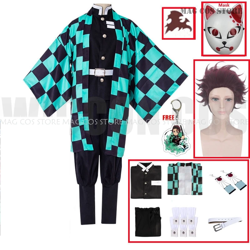 Kamado Anime Tanjiro Cosplay Dämon Slayer Cosplay Kostüm Perücke Maske Hashira Kimono Umhang Halloween Uniform Erwachsene Kinder Anzug Image