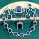 925 Silber Schmuck Sets für Frauen Hochzeit geometrisch blau Zirkon Armband Ohrringe Halskette