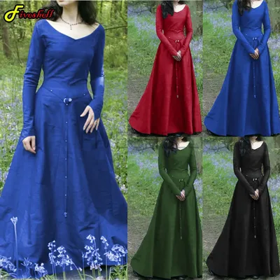 S-5XL Cosplay Medieval Frauen Elegante Vintage Kleider Halloween Kostüm Schlank O Hals Retro Image