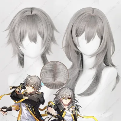 Honkai: Star Rail Trailblazer Cosplay-Perücke, 36 cm/52 cm lang, graue Farbverlaufsperücken, Image