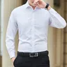 Herren einfarbig Business Shirt Mode klassische Basismodelle lässig schlank weiß Langarmhemd