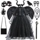 Costume d'Halloween Cosplay de Sorcière Noire pour Enfant Robe de Reine Maléfique Tenues de