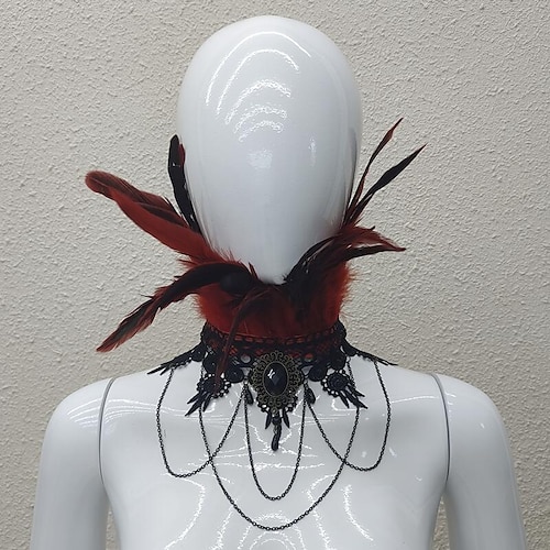 Retro Vintage Punk Gothic Halskette Federkragen Hexe Maleficent Kostüm Damen Fantasie Steampunk Walpurgisnacht Maskerade Party / Abend Erwachsene Halsbekleidung Image