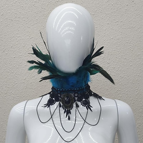 Retro Vintage Punk Gothic Halskette Federkragen Hexe Maleficent Kostüm Damen Fantasie Steampunk Walpurgisnacht Maskerade Party / Abend Erwachsene Halsbekleidung Image