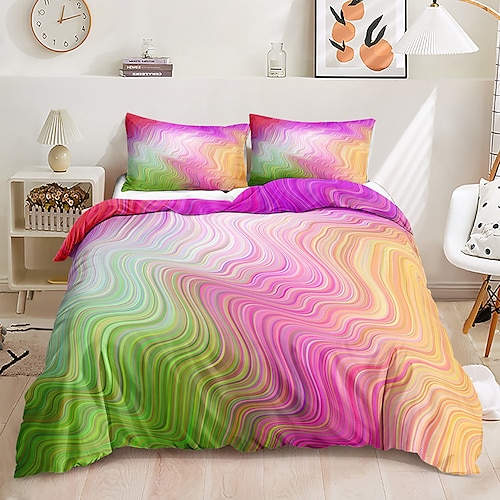 3D-Bettwäsche mit Regenbogendruck, Bettbezug, Bettwäsche-Sets, Bettdeckenbezug mit 1 bedrucktem Bettbezug oder Bettdecke, 1 Bettlaken, 2 Kissenbezügen für Doppel-/Queen-/King-Size-Betten für den Image