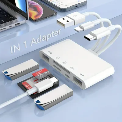 5-in-1 Memory Card Reader USB OTG Adapter SD Card Slots Reader for iPhone/iPad USB C USB A Supports