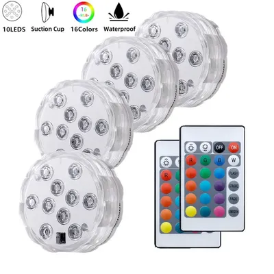 Updated Submersible LED Lights with Remote Underwater Pool Light IP68 Suction Cups 10 LED Bright Lamp RGB for Pond/Pool/Aquarium