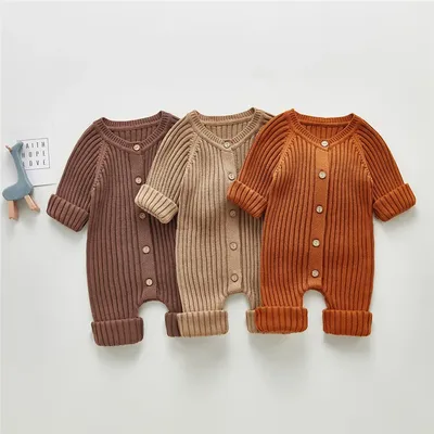 Lioraitiin 0-24M Newborn Infant Baby Boy Girl Autumn Winter Romper Long Sleeve O-Neck Knitting