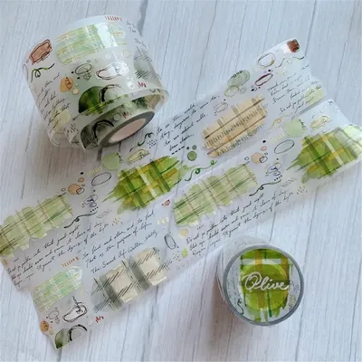 Shiwu Studio Vintage Olive Washi PET Tape for Card Making DIY Scrapbooking Decorative Sticker