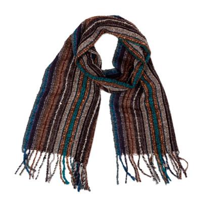Andean Colors,'Handwoven Striped Fringed Unisex Baby Alpaca Blend Scarf'