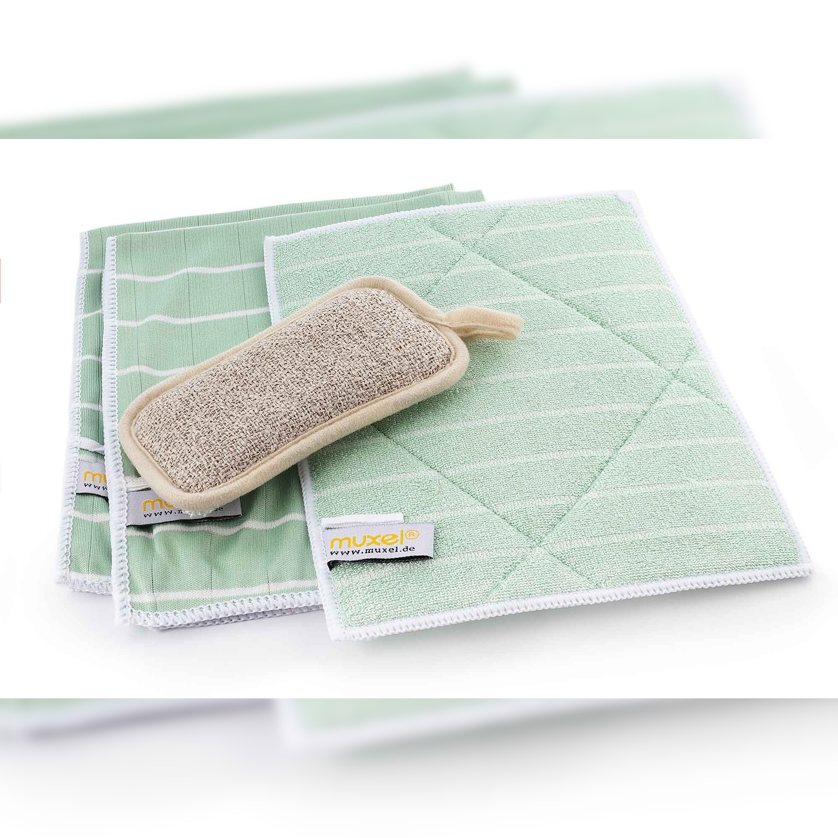 Muxel Das kleine Reinigungsset, Reinigungstücher mit Bambus-Viskose Putztücher für Streifenfreie Sauberkeit in Küche, Bad und Überall wo hygienische Sauberk Image