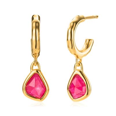 Gold Siren Mini Nugget Huggie Earrings Pink Quartz