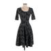 Lularoe Casual Dress - A-Line Square 3/4 Sleeve: Black Argyle Dresses - Women's Size X-Small