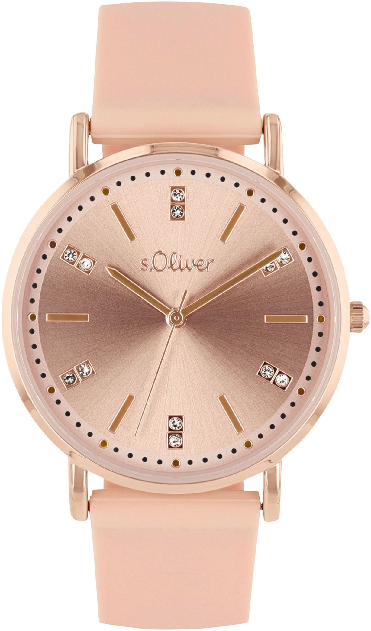 Quarzuhr S.OLIVER, orange (apricot), Armbanduhren, Damen, Quarzuhr, Armbanduhr, Damenuhr, Kristallsteine, Silikonarmband, analog