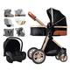 ATHUAH ATHUAH 3 in 1 Baby Stroller Carriage for Newborn, Baby Stroller Upgraded Infant Single Bassinet Seat Toddler Pram Stroller Luxury Pushchair with Rain Cover, Footmuff, Mosquito Net (Color :