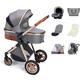 3 in 1 Pram Stroller Car Seat Combo,Adjustable High View Prams and Strollers for Babys,Pushchair Stroller Newborn Carriage with Stroller Rain Cover,Stroller Foot Cover Khaki