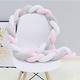 PTKG Baby Braided Crib Bumper Knotted Cot Bumpers Bed Braid Pillows Cushion for Room Decor, 100% Cotton Soft Knot Pillow Baby Bed Cushion All Round Braided Protector,grey+white+pink,4.5m