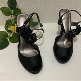 Coach Shoes | Coach Addysen Black Satin Rosette High Heels Peep Toe Womens Shoes Size 9.5 B | Color: Black | Size: 9.5