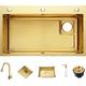 HAMEXLN Kitchen Sink Brushed Gold Stainless Steel Sink with Gold Pull-Out Tap and Golden Drain Strainer Stopper Single Bowl Undermount Or Drop-in
