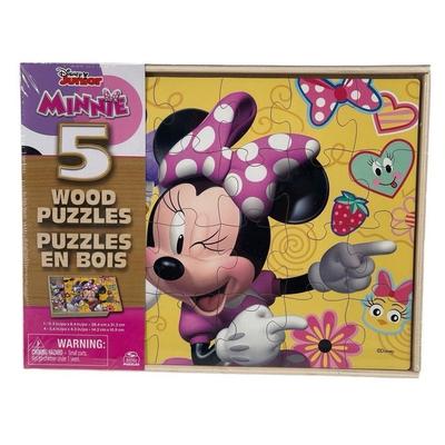 Disney Toys | Disney Junior Minnie Mouse 5-Count Wood Puzzles Ages 4+ | Color: Pink/Tan | Size: Osg