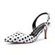 Castamere Pointed Toe Slingback Court Shoes Womens Mid Kitten Heel Pumps Closed Toe Sandals 2.4 in Heel Patent White Polka Dots Print Pump EU 35