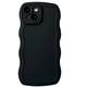 Silicone Phone Case Compatible with iPhone 15 Case 6.1", Soft Liquid Silicone iPhone 15 Case with Wavy Edge Full Camera Protection Shockproof Phone Case (Black)