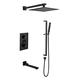 YAGFYg Shower System Wall Mounted Square Rainfall Shower Head Concealed Shower Mixer Digital Temp Display Shower Mixer Set Bathroom,Black,B-Three Functions