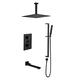 YAGFYg Shower System Wall Mounted Digital Temp Display Concealed Shower Mixer Square Rainfall Shower Head Shower Mixer Set Bathroom,Black,B-Three Functions