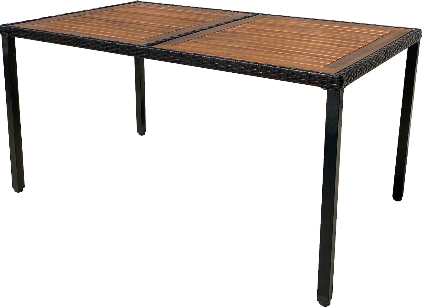 Garten-Essgruppe GARDEN PLEASURE "Tischgruppe »BILBAO«", schwarz (schwarz, schwarz), FSC-zertifizierter Holzwerkstoff, Stahl, Wicker/Kunststoffgeflecht, Sitzmöbel-Sets, 6 Stühle, Tisch LxB: 150x90 cm, inkl Auflagen Image