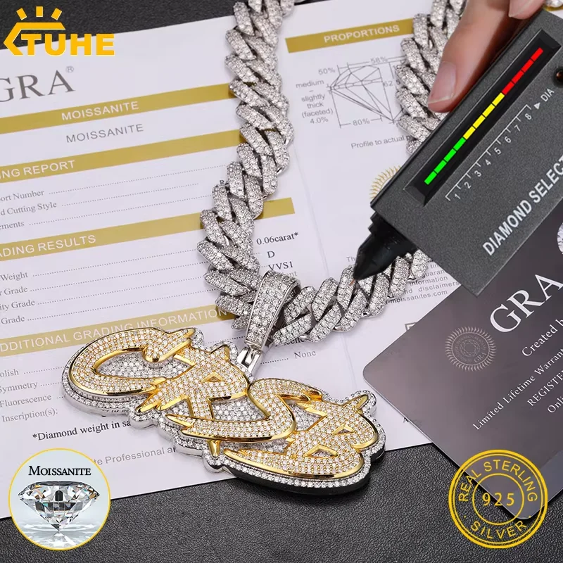 Hohe Qualität Styles Brief Anhänger Silber 925 Moissanite Iced Out Custom Name Halskette Für Männer Hip Hop Schmuck Geschenke Image