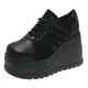 Gummistiefel Frauen Keil absatz Trend elegante Mode Schuhe Leder Knöchel schwarz Designer High Heels