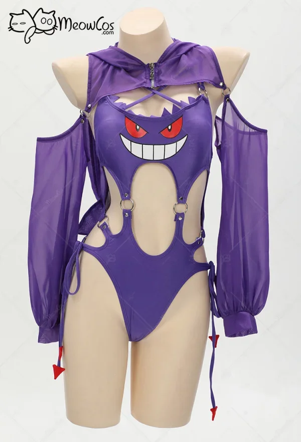 Meowcos Damen Gothic Bademode Lila Geist Sexy Beachwear Minirock Einteiliger Badeanzug mit Vertuschung