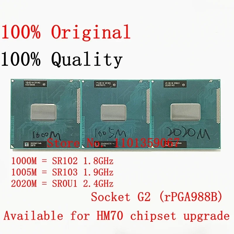 Mobiler Celeron-CPU-Prozessor 1000M 1,8 GHz SR102 1005M 1,9 GHz SR103 2020M 2,4 GHz SR0U1 Dual-Core-Sockel G2 / rPGA988B Image