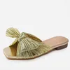 Frauen Designer Plus Größe Schuhe 42 43 Gold Champagner Seide Fleck Hausschuhe Vorne Offene spitze