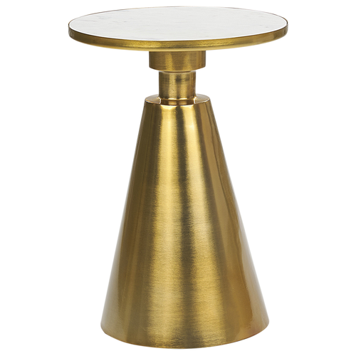 Beistelltisch Gold u. Weiß aus Metall Marmor Rund ⌀ 35 cm Elegantes Modernes Design für Wohnzimmer Schlafzimmer