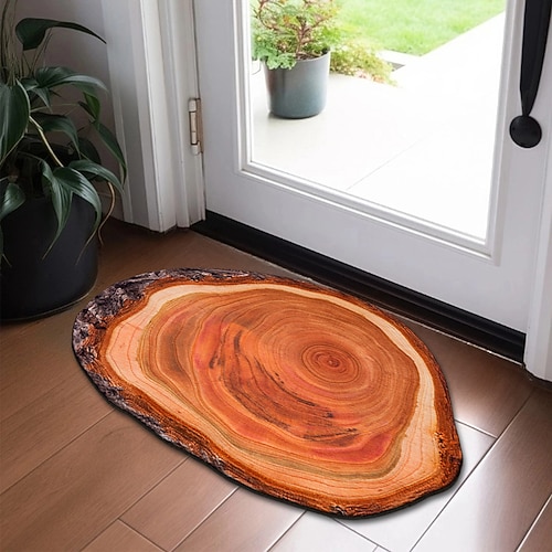 Neuartige Fußmatte, rutschfeste Bodenmatte mit Baumring, 3D-Baumstamm-Druck, Holzscheit-Bereichsteppich, Badematte für drinnen und draußen, Terrasse, Schlafzimmer, Küche, Büro Image