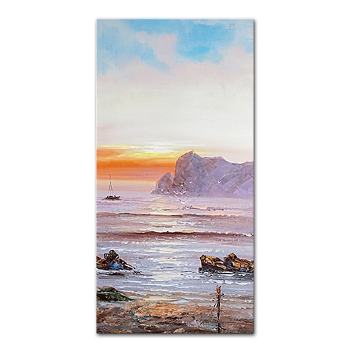 Mintura handgefertigte Stadtlandschafts-Ölgemälde auf Leinwand, Wandkunst, Dekoration, modernes abstraktes Seelandschaftsbild für Wohnkultur, gerolltes, rahmenloses, ungedehntes Gemälde Image