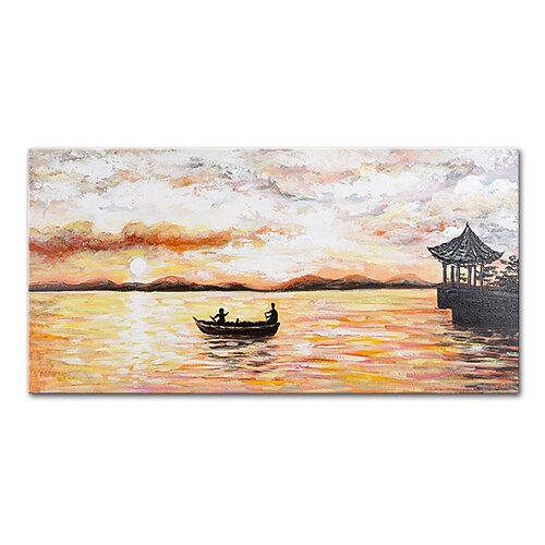 Mintura handgefertigte Stadtlandschafts-Ölgemälde auf Leinwand, Wandkunst, Dekoration, modernes abstraktes Seelandschaftsbild für Wohnkultur, gerolltes, rahmenloses, ungedehntes Gemälde Image