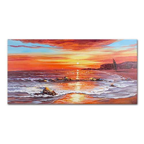 Mintura handgefertigte Stadtlandschafts-Ölgemälde auf Leinwand, Wandkunst, Dekoration, modernes abstraktes Seelandschaftsbild für Wohnkultur, gerolltes, rahmenloses, ungedehntes Gemälde Image