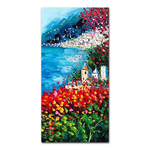 Mintura handgefertigte Stadtlandschafts-Ölgemälde auf Leinwand, Wandkunst, Dekoration, modernes abstraktes Seelandschaftsbild für Wohnkultur, gerolltes, rahmenloses, ungedehntes Gemälde Image